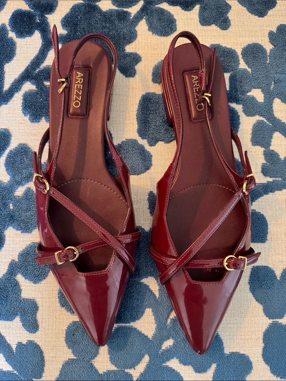 Arezzo Women's Burgundy Patent Pointed Slingback Mules